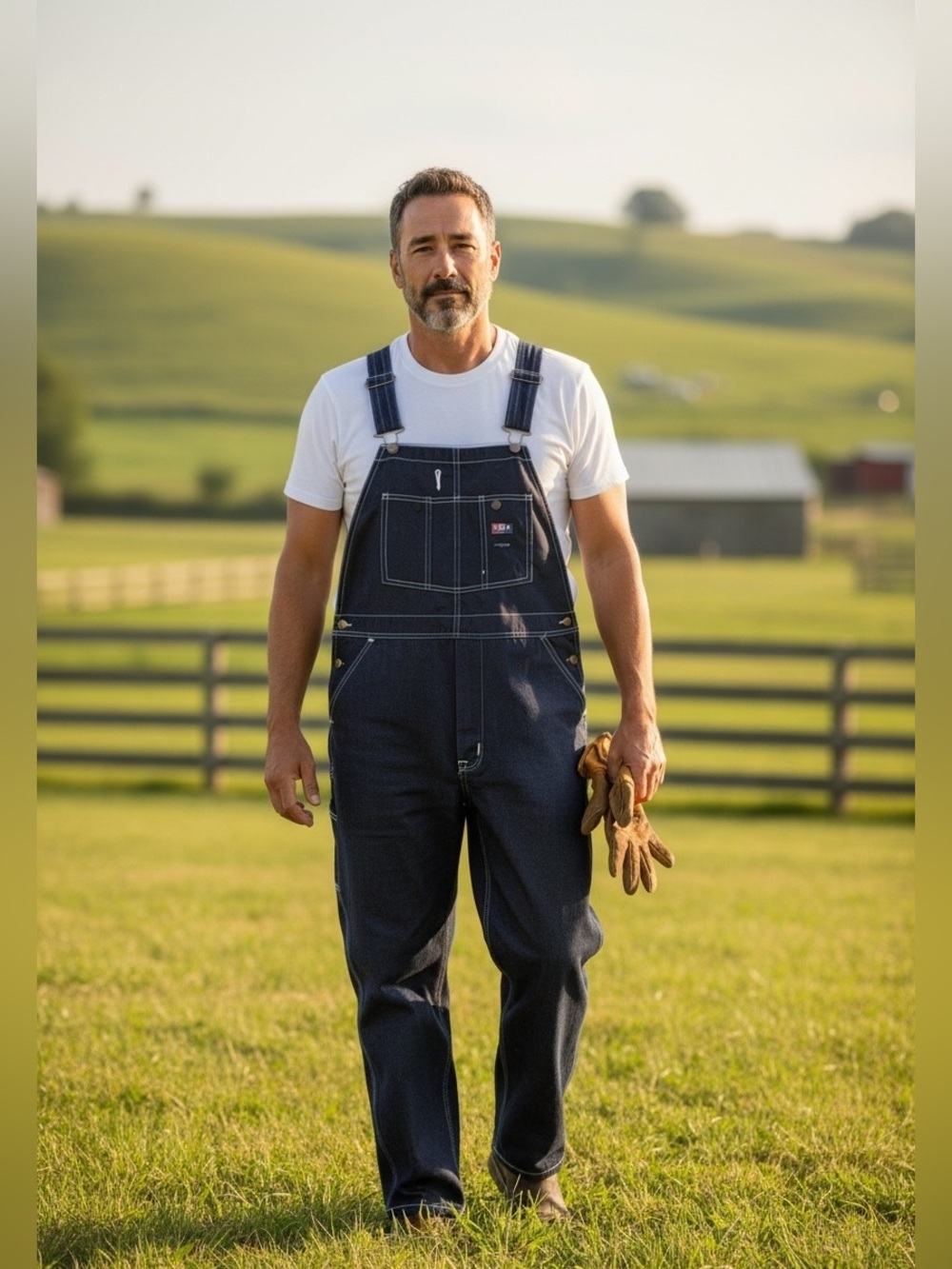 USA Works black denim bib overalls high-contrast white topstitching-Size 36x32